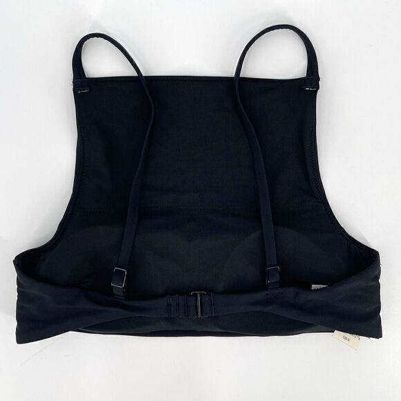 Aerie High Neck Crop Bikini Top Women Small Black Adjustable Removeable Pads NWT - Picture 5 of 7